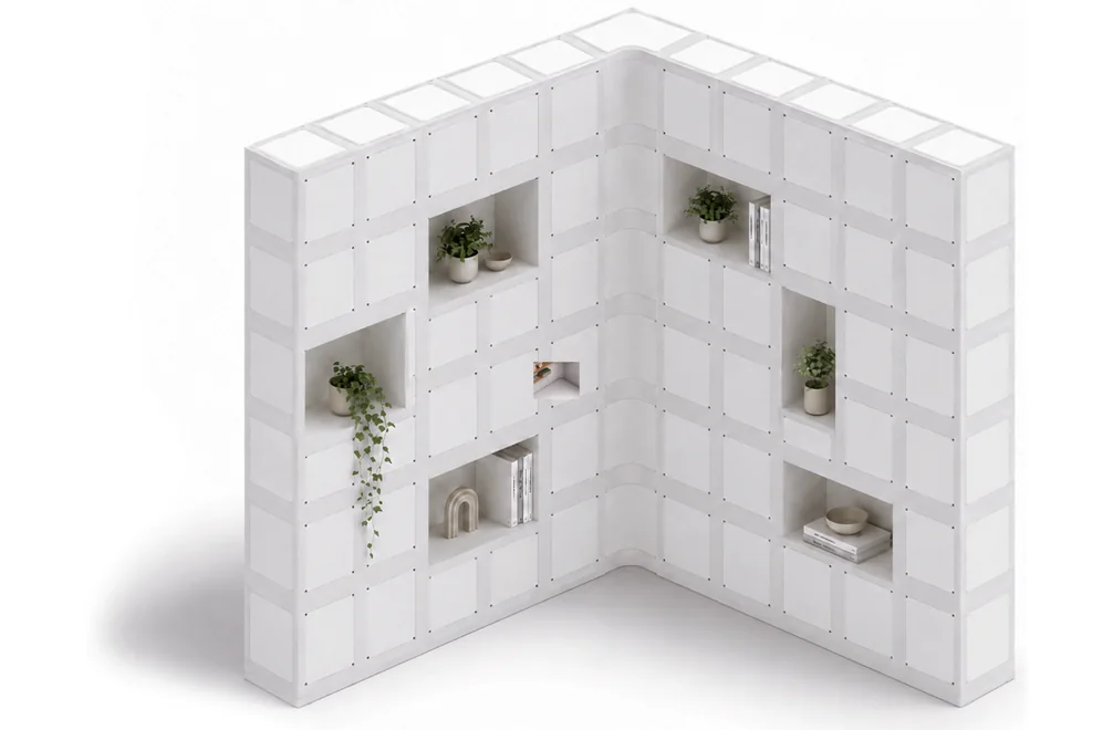 Modules assembled into a corner